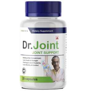 Dr.Joint Joint Support Capsules bottle and box packaging for joint health, cartilage support, joint mobility, flexibility, and comfort with 20 capsules.